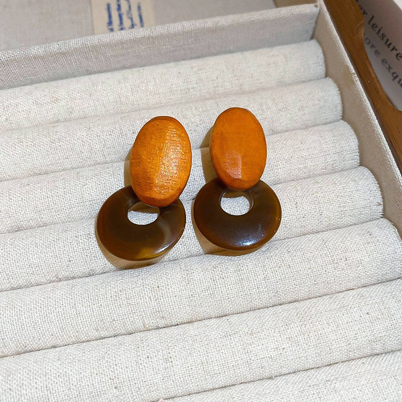 美拉德風咖色幾何花朵愛心耳釘時尚氣質耳環復古高級感耳飾女