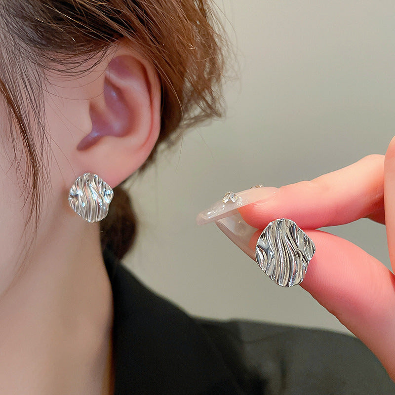 銀針跨境高級感銀色幾何圓珠愛心耳釘小衆個性耳環冷淡風耳飾