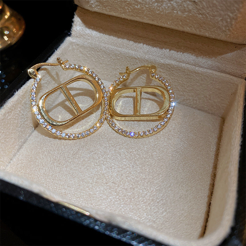 銀針法式黑色鑲鑽字母珍珠包包流蘇耳環小衆氣質耳釘高級感耳飾女