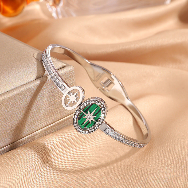 時尚高級感新品八芒星不鏽鋼手鐲跨境女輕奢不掉色彈簧開口手飾品