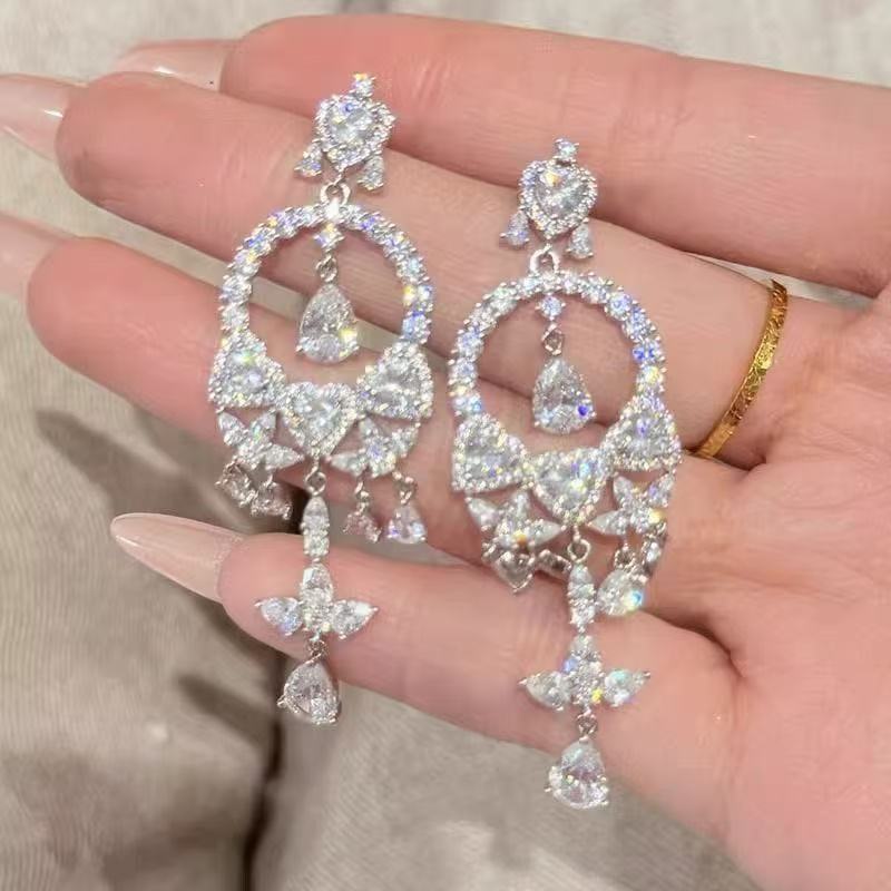 銀針熱銷鑲鑽鋯石水滴蝴蝶流蘇耳環輕奢高級感耳釘耳飾設計感小衆