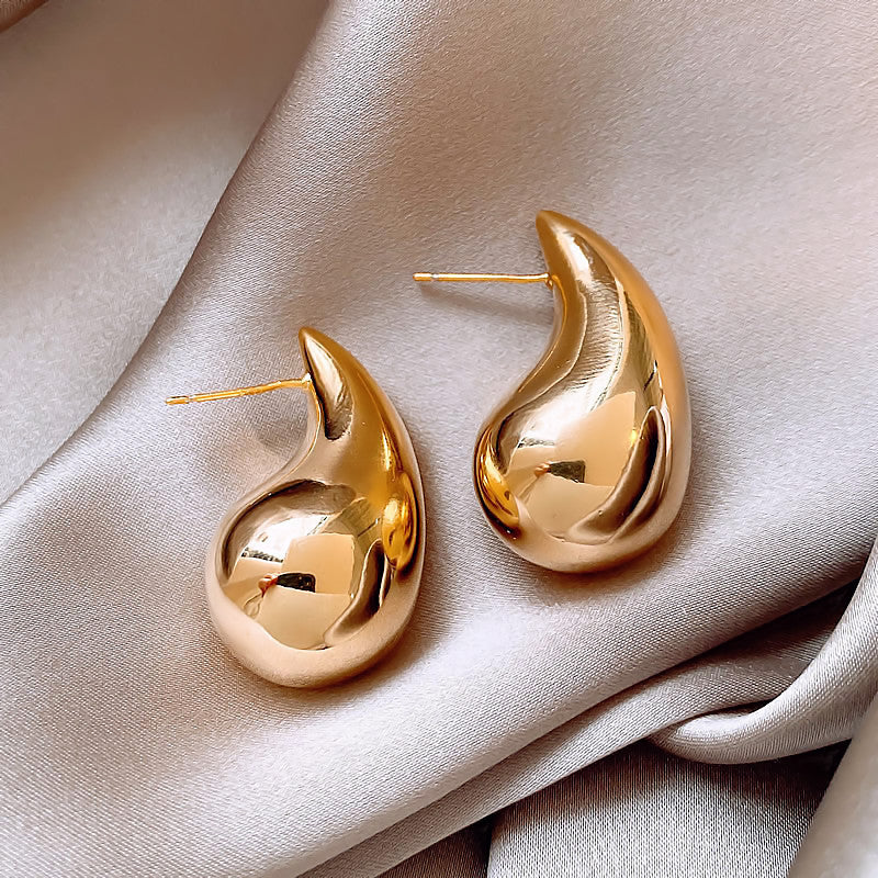 銀針歐美跨境金屬風素圈幾何耳圈氣質個性耳釘耳環誇張高級感耳飾