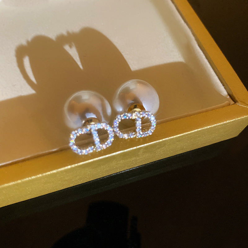 銀針輕奢鋯石花朵蝴蝶珍珠款耳釘氣質耳環高級感秋冬法式復古耳飾