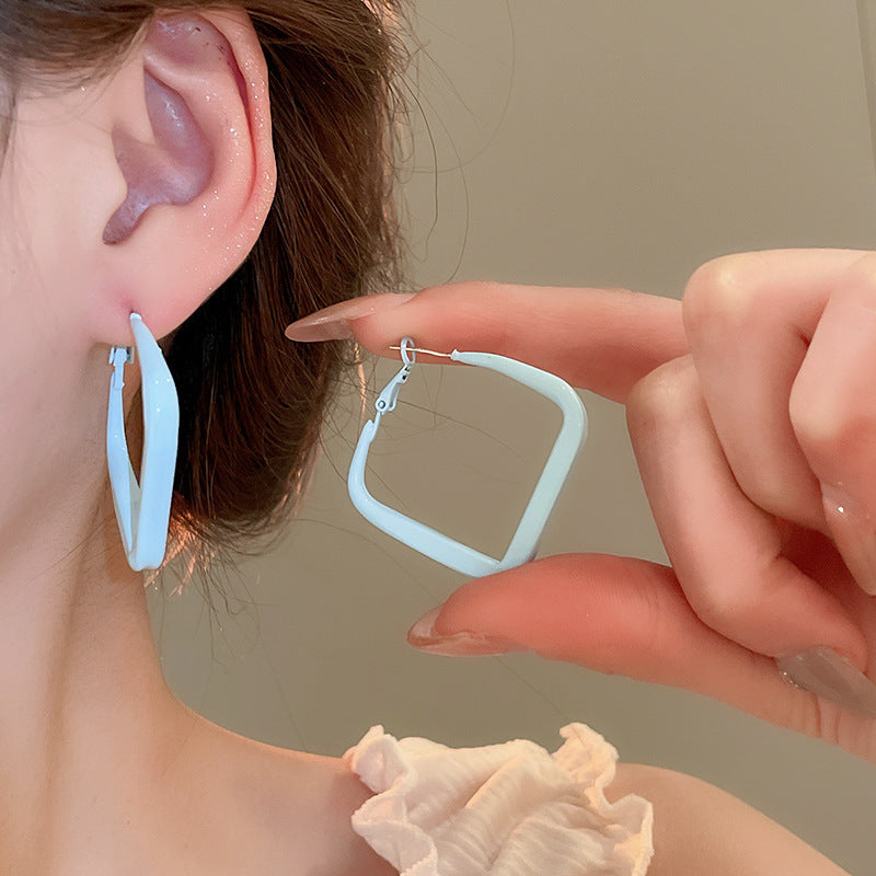 銀針多巴胺彩色耳圈甜美小清新簡約個性耳環設計感小衆歐美耳飾女