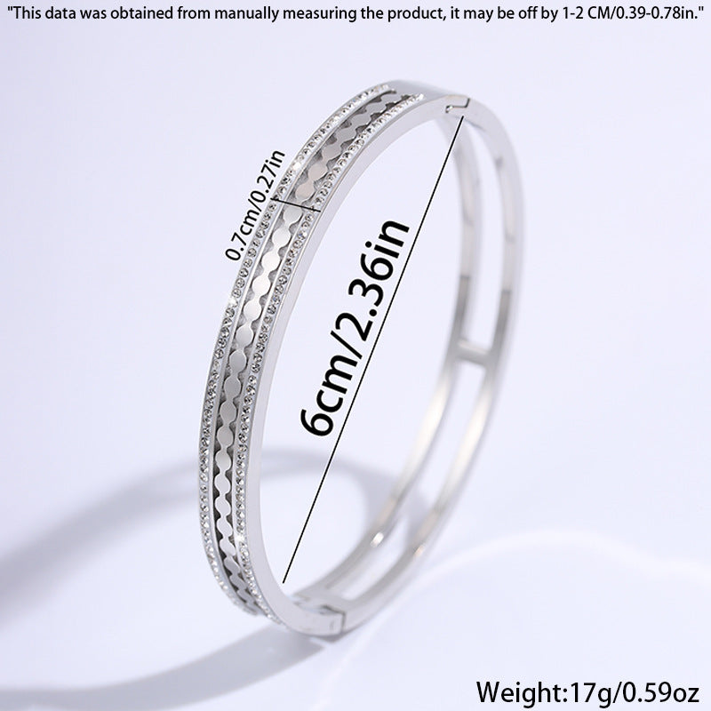 新款歐美時尚滿天星不掉色鈦鋼手鐲女高級感情侶簡約百搭手鐲飾品