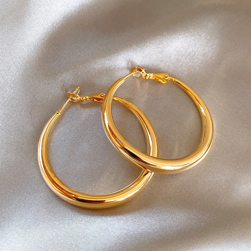 銀針歐美跨境金屬風素圈幾何耳圈氣質個性耳釘耳環誇張高級感耳飾