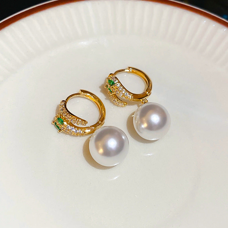 銀針法式復古字母豬鼻子土星珍珠耳環一款兩戴耳釘輕奢高級感耳飾