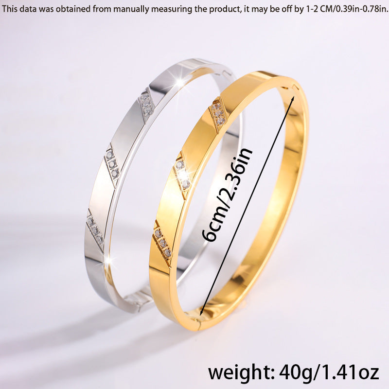 鈦鋼手鐲斜紋鑲鑽不鏽鋼手鐲女生高級感韓版時尚簡約不掉色手環