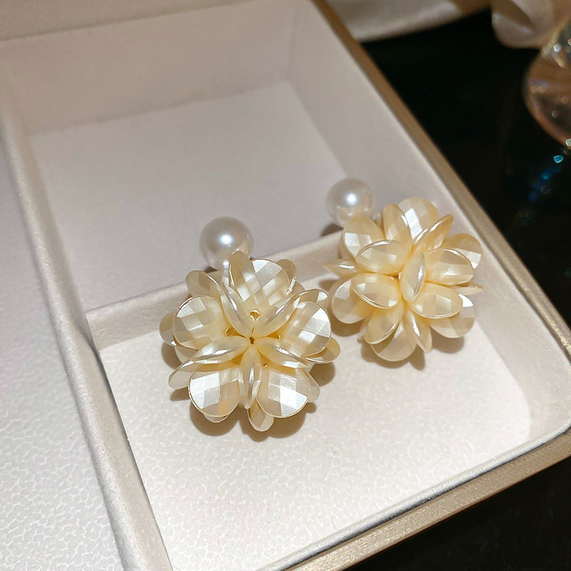 銀針超仙珍珠花朵流蘇耳環氣質時尚耳釘跨境歐美誇張高級感耳飾女