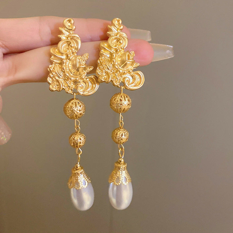 銀針歐美金屬風珍珠蝴蝶花朵流蘇耳釘小衆個性耳環時尚誇張耳飾女