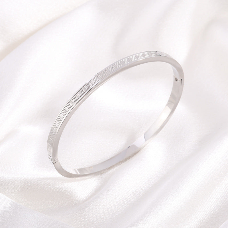 鈦鋼手鐲復古中國風長城紋手鐲女生高級感精緻不掉色百搭手鐲