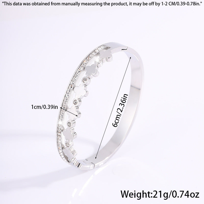 跨境爆款電鍍18K鈦鋼手鐲時尚鑲鑽四葉草輕奢高級不掉色手環