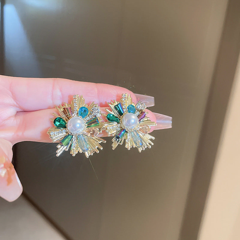 銀針歐美輕奢人造鋯石水晶款愛心耳釘時尚宮廷風耳環高級感耳飾女