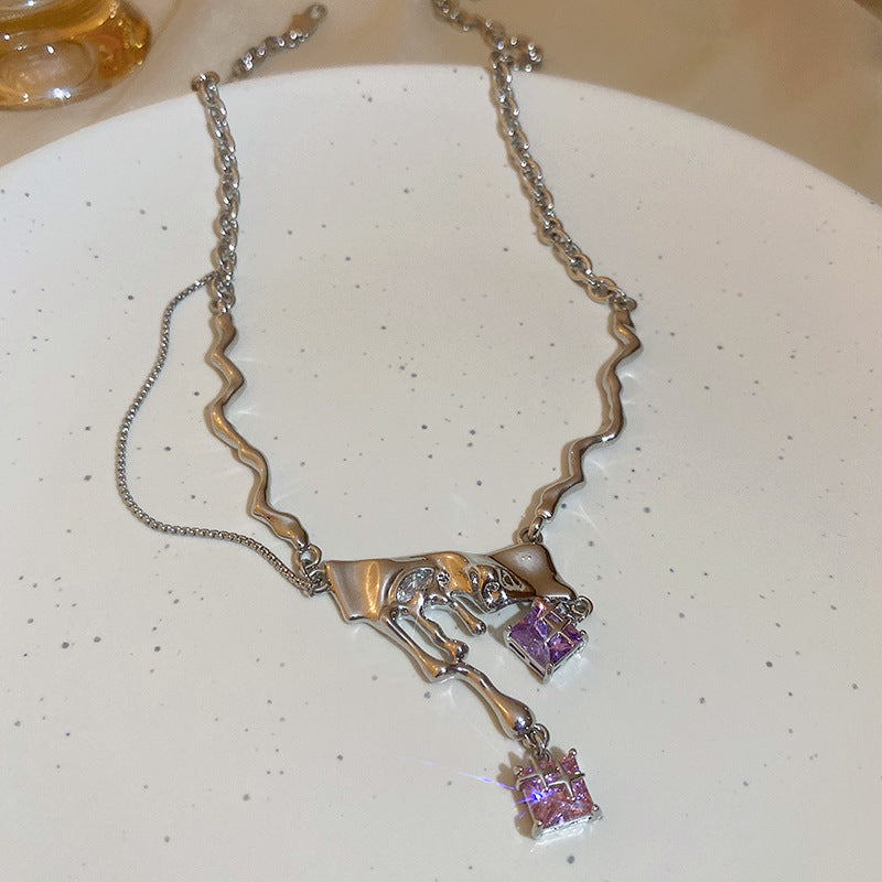 冷淡風時尚鑲鑽鋯石花朵愛心流蘇項鍊甜酷風鎖骨鏈高級感個性項飾