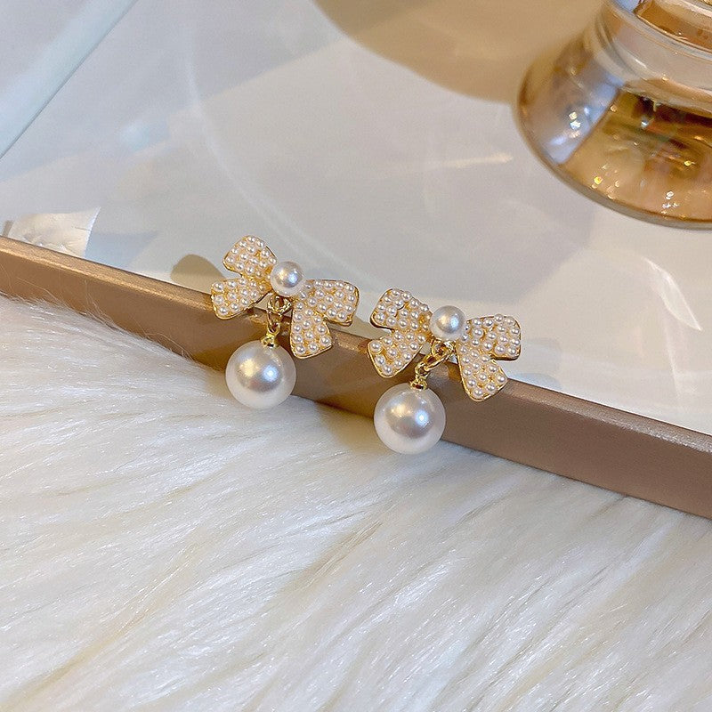 銀針輕奢鋯石花朵蝴蝶珍珠款耳釘氣質耳環高級感秋冬法式復古耳飾