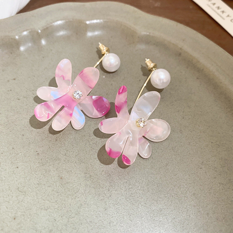 銀針樹脂暈染花朵耳環輕奢高級感耳釘復古時尚百搭耳飾設計感小衆