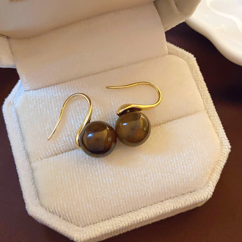 銀針小衆復古C形人造虎眼石耳環氣質設計感耳釘輕奢高級感耳飾女