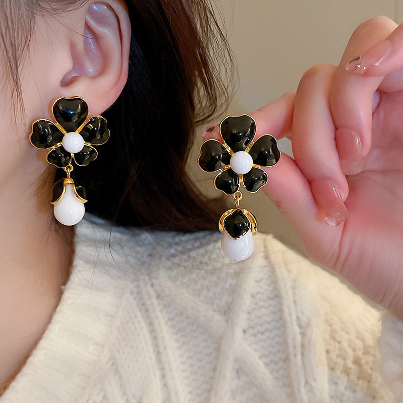 銀針復古花朵愛心字母珍珠耳環法式氣質耳釘輕奢高級感耳飾女