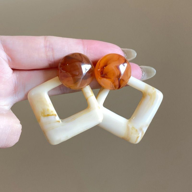 銀針樹脂不規則幾何形鏤空耳環輕奢高級感耳釘復古耳飾設計感小衆