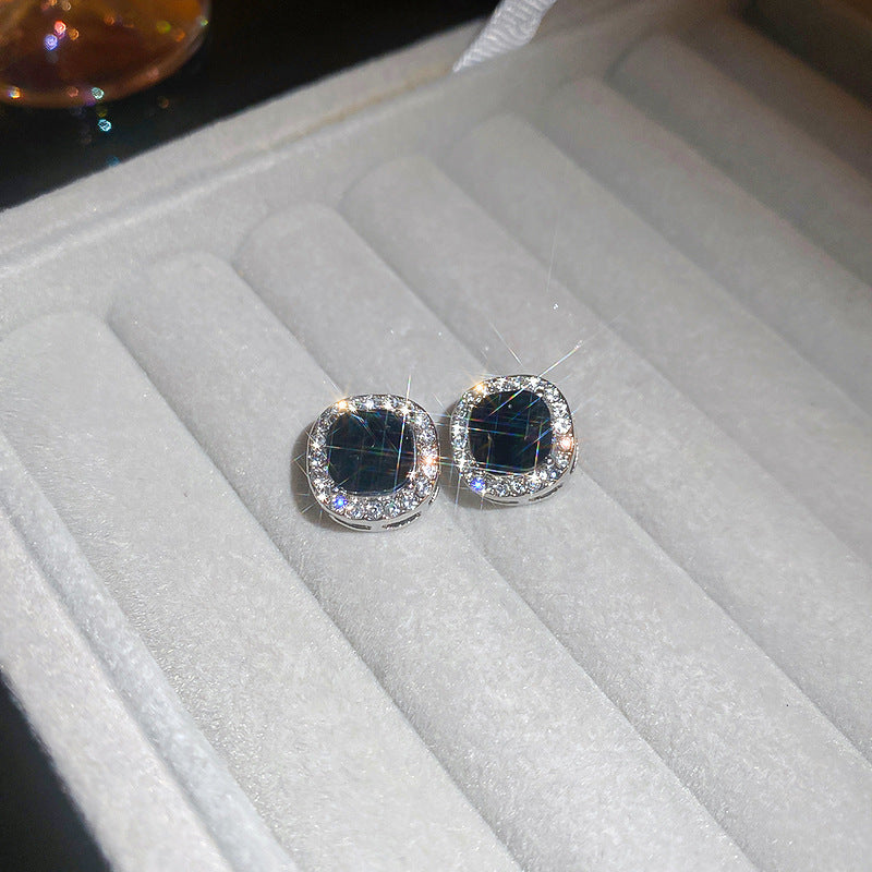 銀針中古vintage綠色鑲鑽蝴蝶珍珠耳環氣質耳墜復古高級感耳飾女