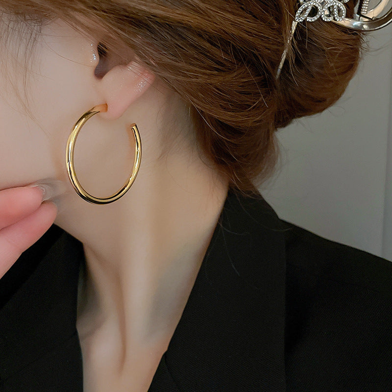 銀針歐美冷淡風鑲鑽愛心圓圈耳圈小衆簡約誇張耳環百搭高級感耳飾