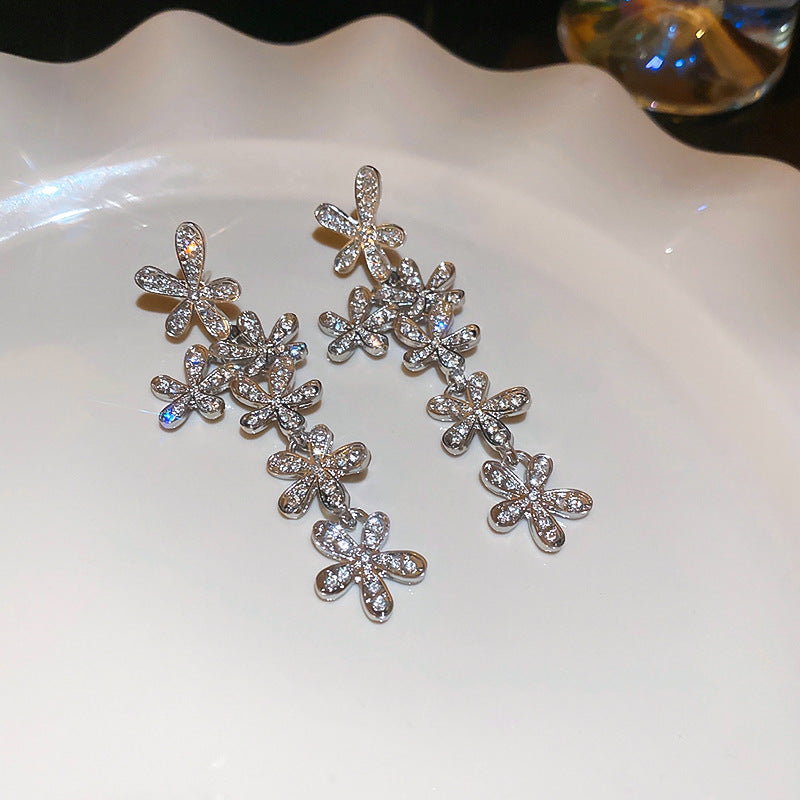 银针欧美跨境花朵几何流苏耳钉时尚金属风耳环轻奢高级感耳饰