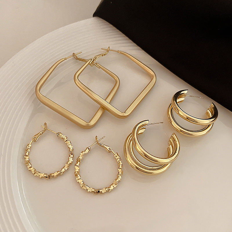 銀針歐美誇張金屬風幾何耳環簡約小衆設計耳釘氣質時尚高級感耳飾