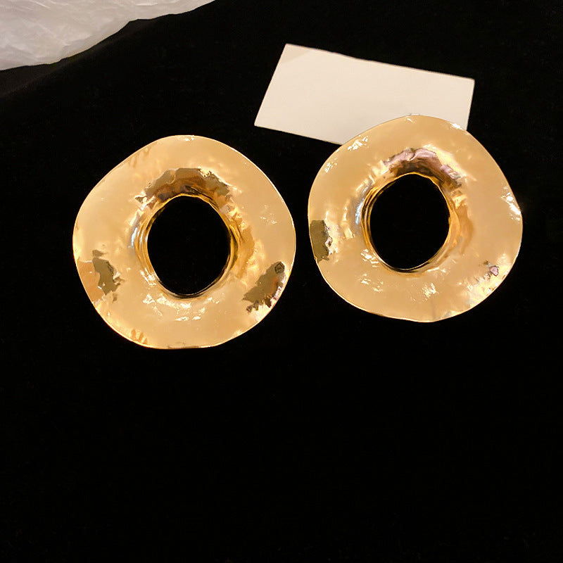 銀針歐美跨境金屬風素圈幾何耳圈氣質個性耳釘耳環誇張高級感耳飾