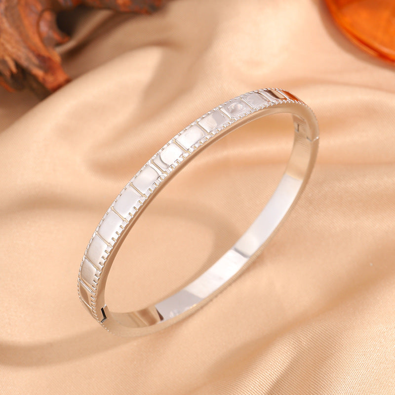 鈦鋼手鐲女簡約設計不掉色大方點點時尚情侶款方塊手環手鐲飾品