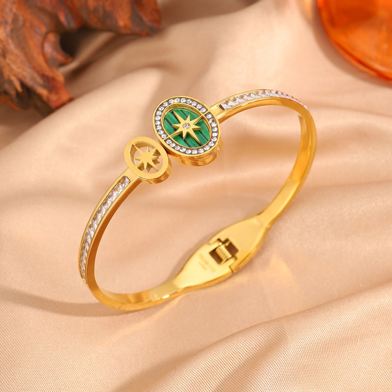 時尚高級感新品八芒星不鏽鋼手鐲跨境女輕奢不掉色彈簧開口手飾品