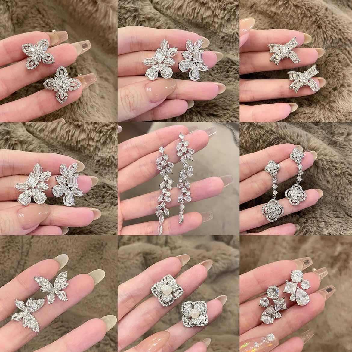 銀針輕奢鋯石几何蝴蝶花朵流蘇耳釘個性冷淡風耳環歐美高級感耳飾