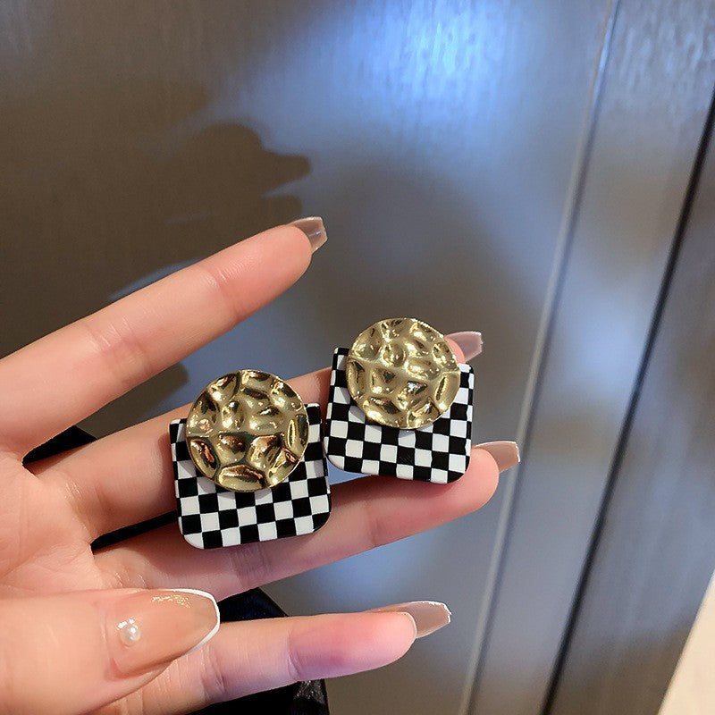 銀針法式黑色鑲鑽字母珍珠包包流蘇耳環小衆氣質耳釘高級感耳飾女