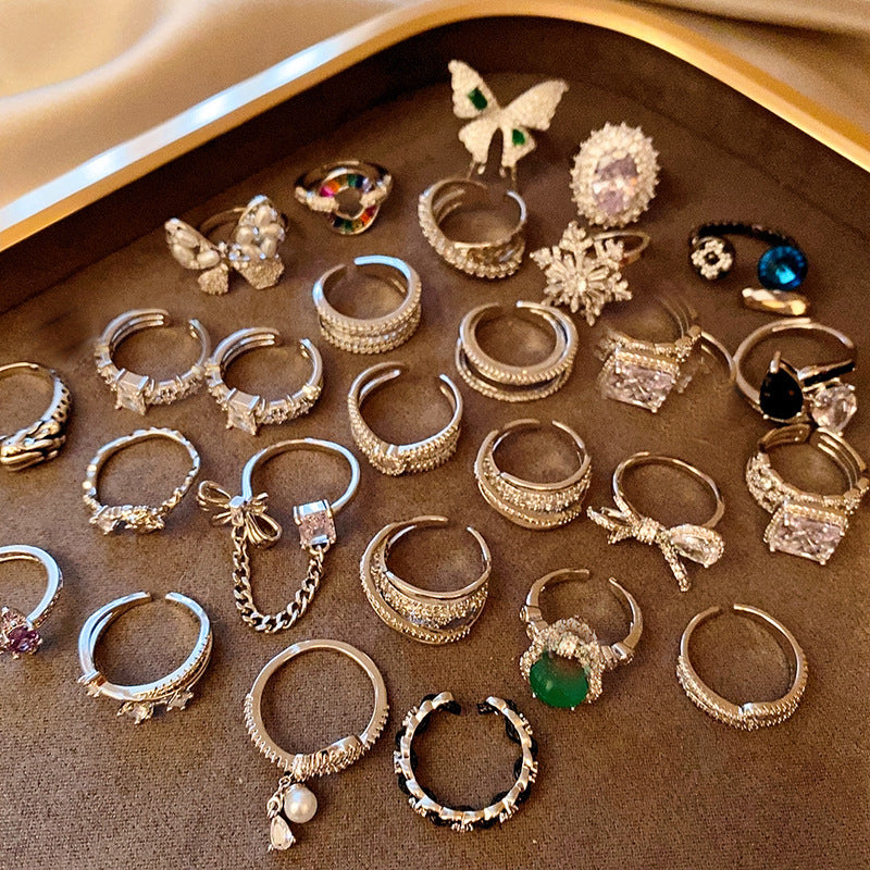 韓國輕奢鋯石圓圈蛇形葫蘆戒指小衆設計感食指戒氣質高級感手飾女