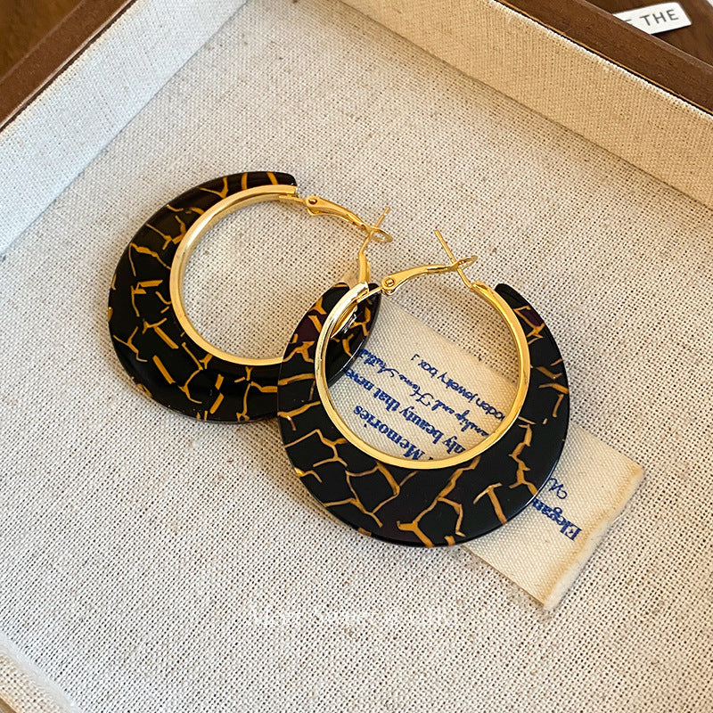 銀針樹脂暈染花朵耳環輕奢高級感耳釘復古時尚百搭耳飾設計感小衆