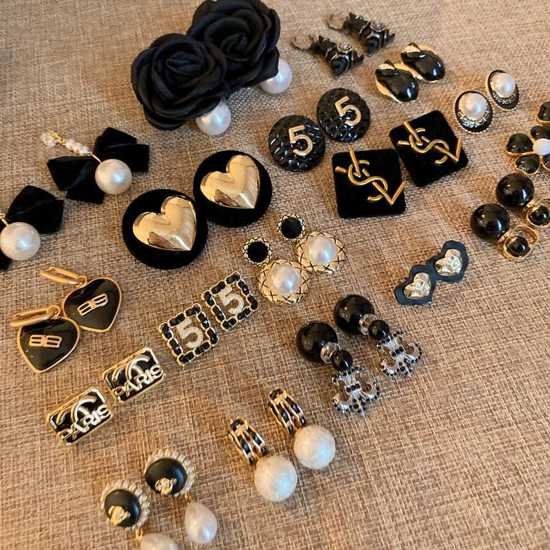 銀針復古花朵愛心字母珍珠耳環法式氣質耳釘輕奢高級感耳飾女