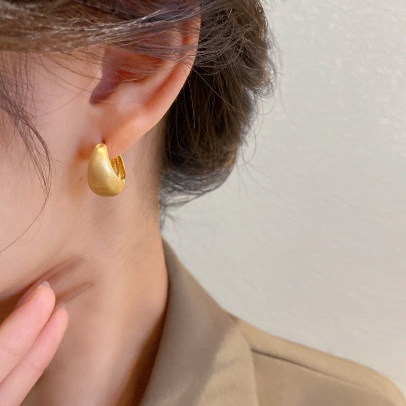 銀針歐美輕奢金屬風拉絲方形愛心耳環女網紅個性幾何耳釘時尚耳飾