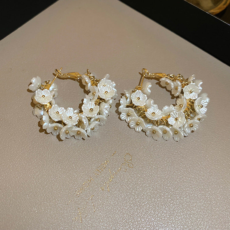 法式超仙花瓣貝殼流蘇耳環輕奢高級感耳釘時尚氣質耳飾設計感小衆