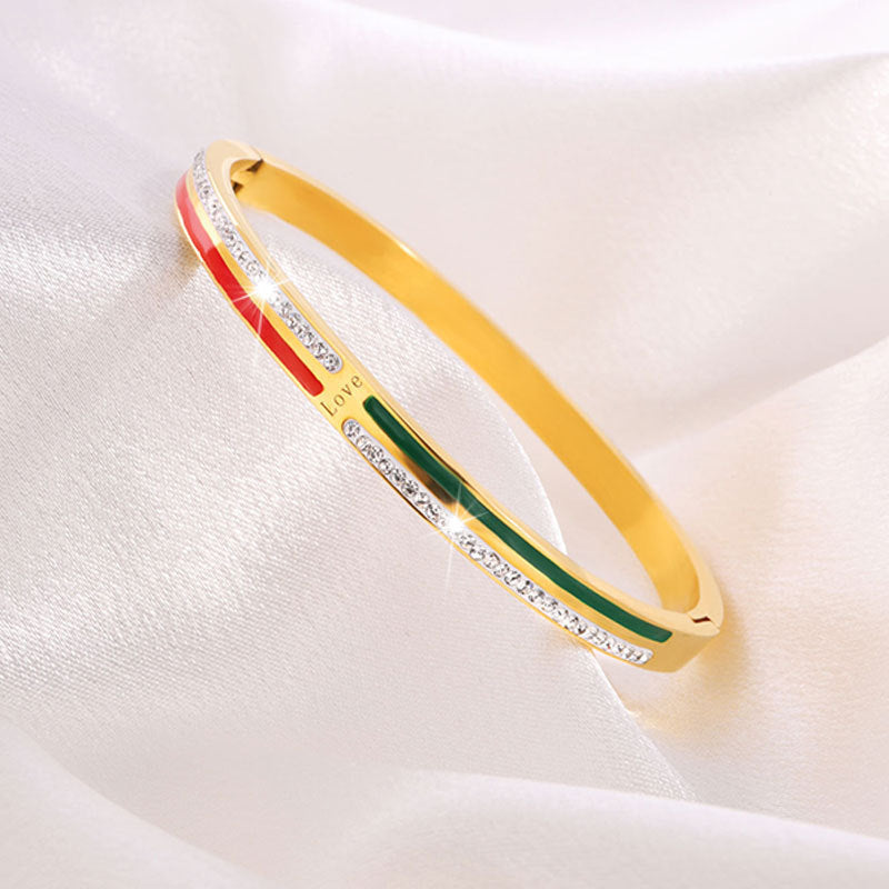 鈦鋼手鐲 滴油雙面鑲鑽刻love手鐲女生高級感 個性小衆不掉色手環