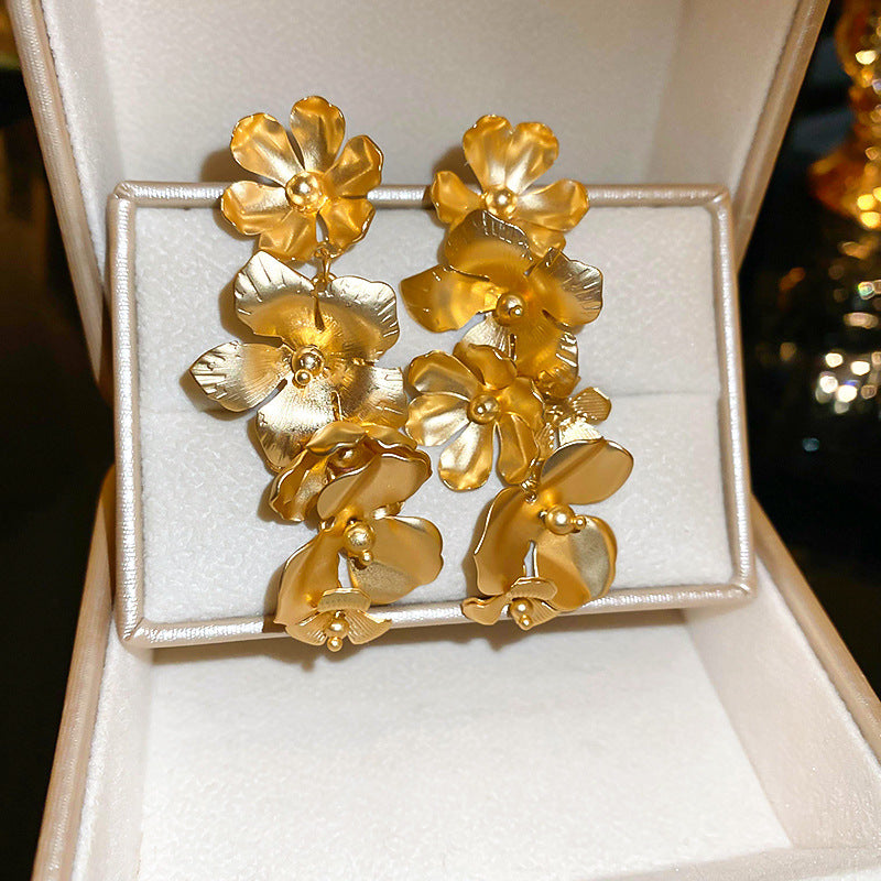 银针欧美跨境花朵几何流苏耳钉时尚金属风耳环轻奢高级感耳饰