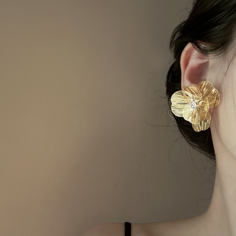 銀針歐美跨境專供花朵珍珠流蘇耳環氣質個性耳釘誇張高級感耳飾女