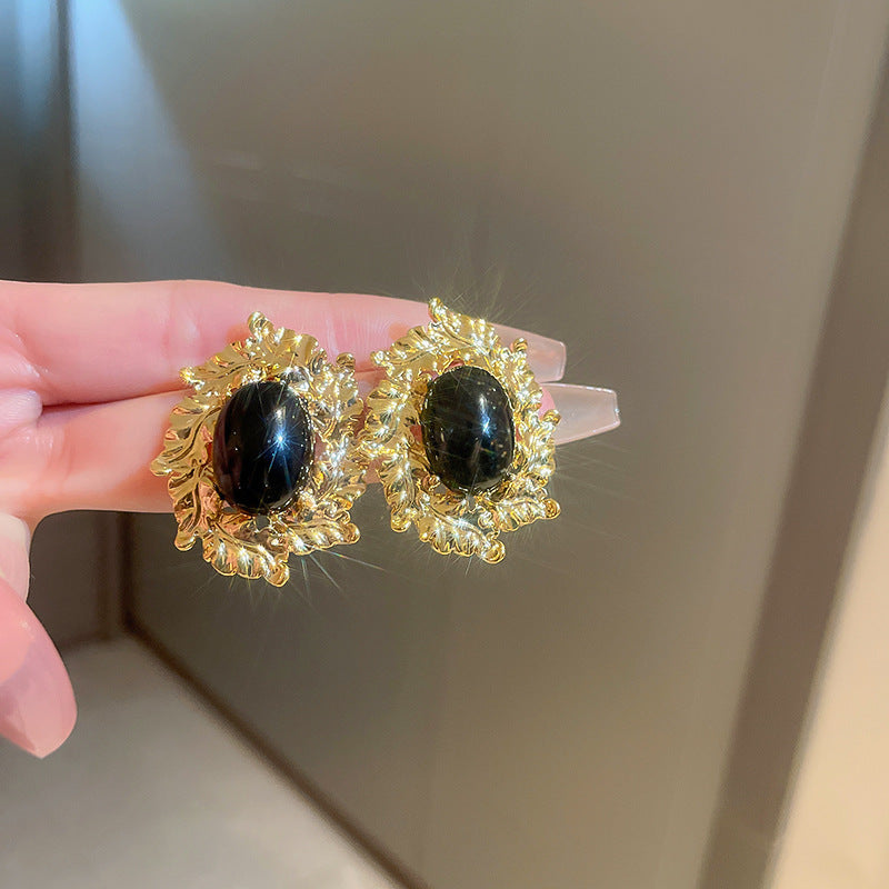 銀針中古vintage綠色鑲鑽蝴蝶珍珠耳環氣質耳墜復古高級感耳飾女