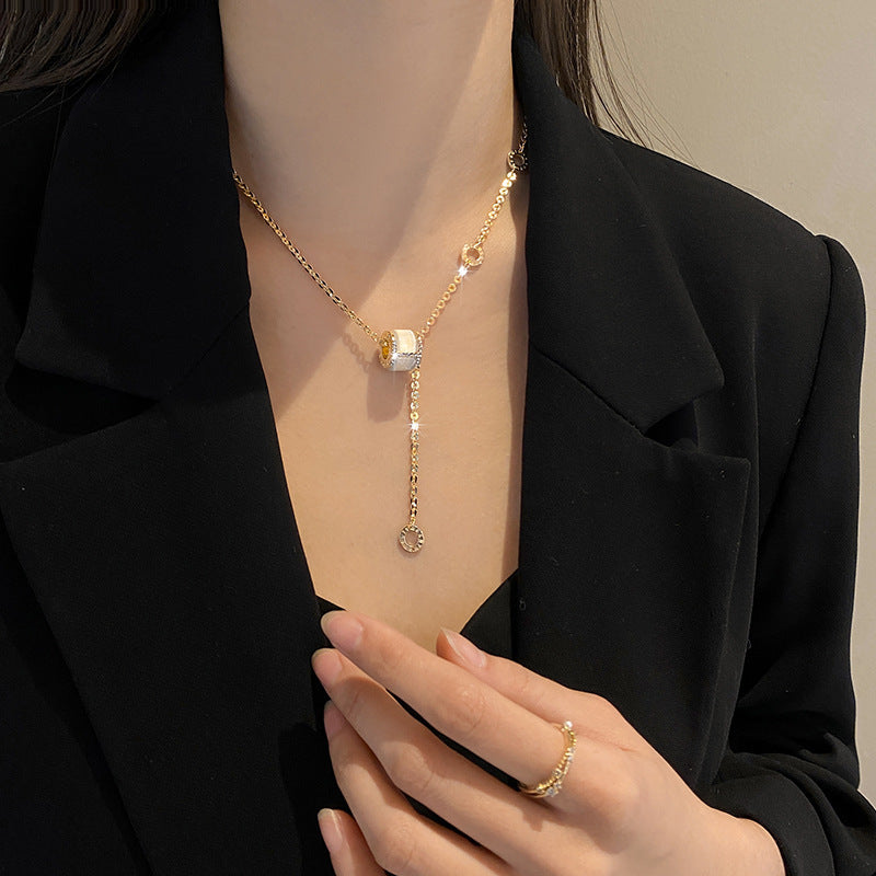 韓國東大門珍珠閃鑽幾何項鍊新款頸鍊簡約百搭冷淡風鎖骨鏈頸飾女