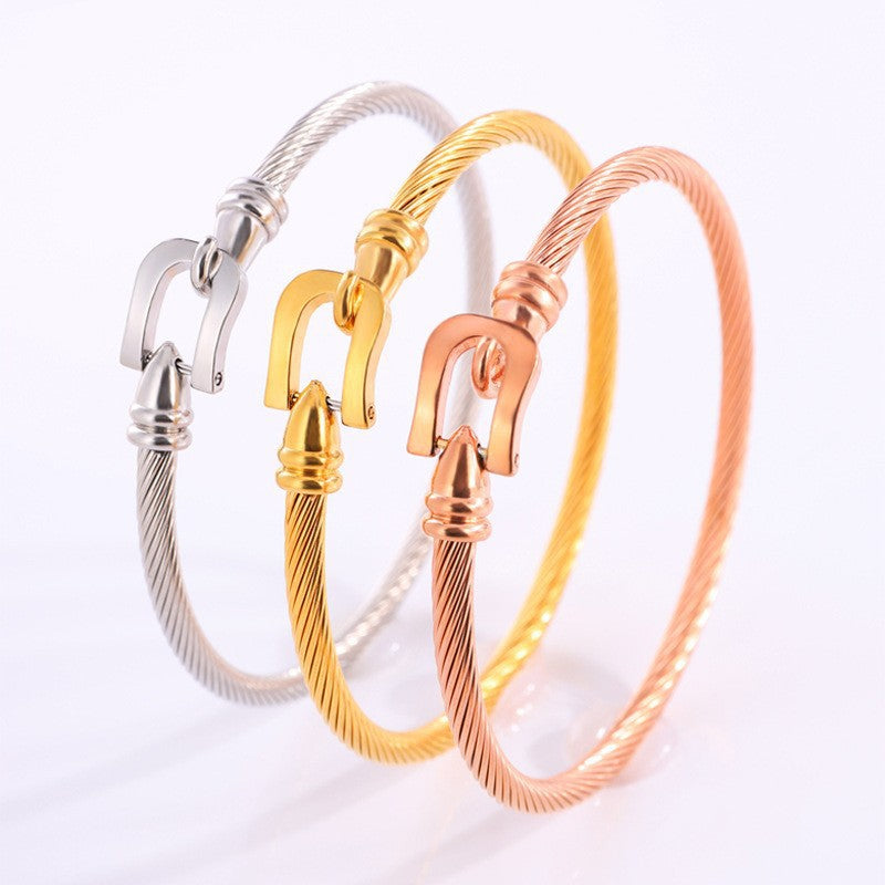 鈦鋼手鐲彈力馬蹄扣手鐲女生高級感個性簡約不掉色精緻手環