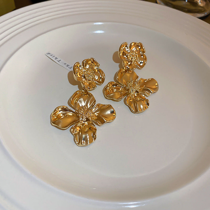 银针欧美跨境花朵几何流苏耳钉时尚金属风耳环轻奢高级感耳饰