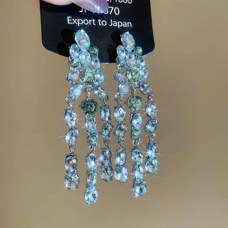 銀針熱銷鑲鑽鋯石水滴蝴蝶流蘇耳環輕奢高級感耳釘耳飾設計感小衆