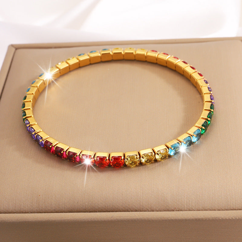 鈦鋼手鐲彈力鑲鑽滿鑽不鏽鋼手鐲女生高級感時尚輕奢不掉色手環