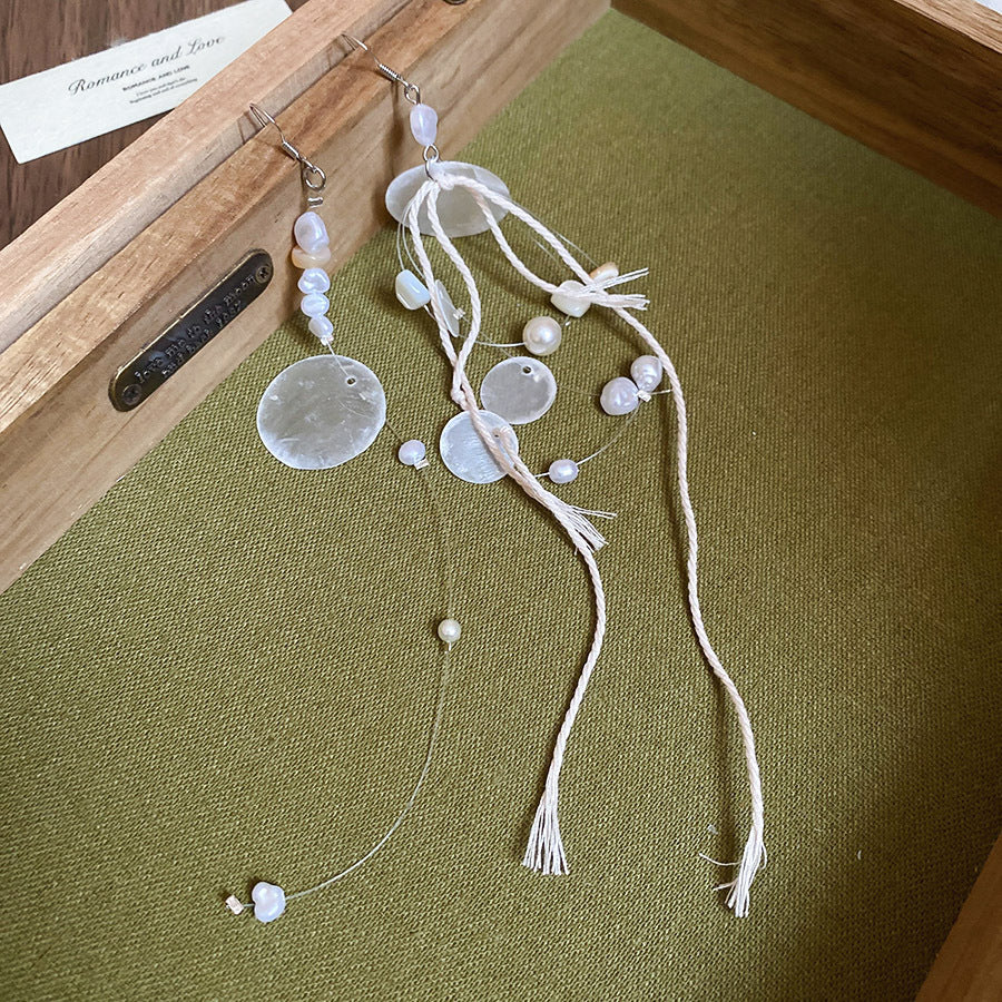 海邊度假風花朵貝殼流蘇長款耳環輕奢高級感耳釘女耳飾設計感小衆