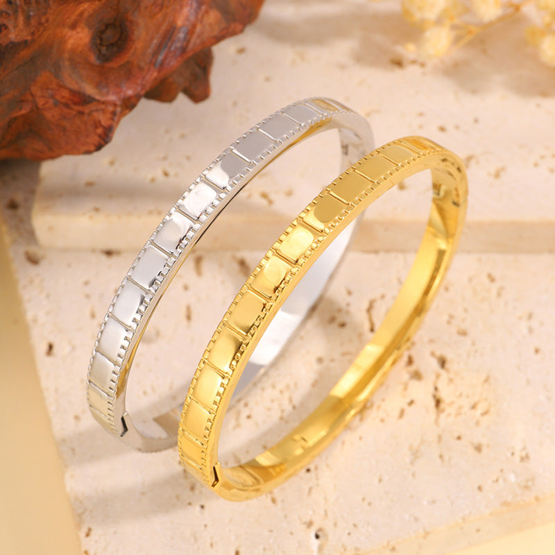 鈦鋼手鐲女簡約設計不掉色大方點點時尚情侶款方塊手環手鐲飾品