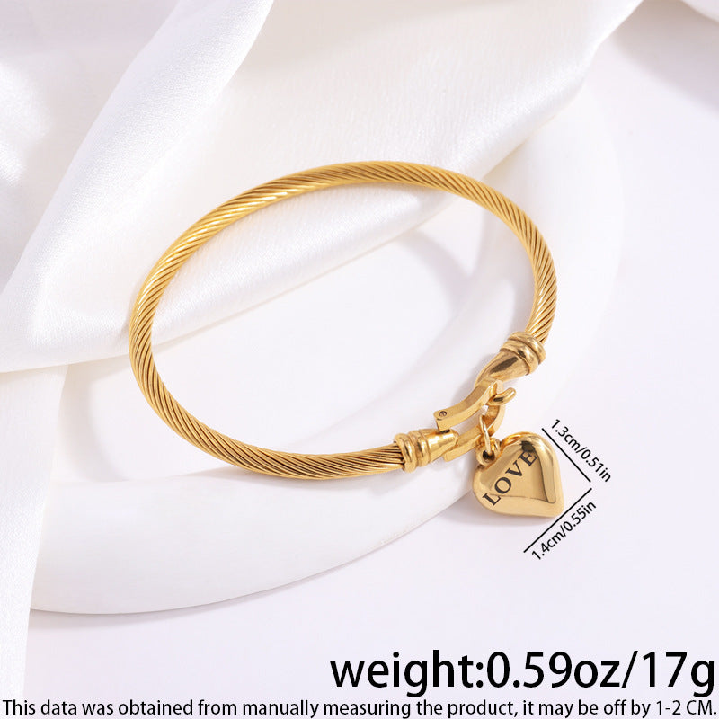 鈦鋼手鐲 創意字母愛心不鏽鋼手鐲女生高級感 男女款手環馬蹄扣