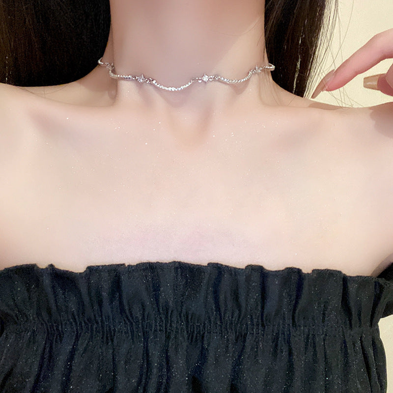 韓國冷淡風鑲鑽鋯石弧線項鍊時尚輕奢氣質鎖骨鏈高級感新款項飾女